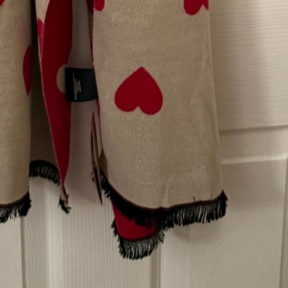 New Steve Madden Long Red Taupe Heart Scarf Wrap Shawl With Tags - Picture 8 of 11